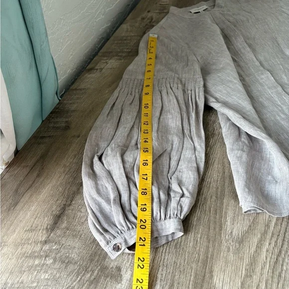 Lafayette 148 New York Taupe balloon-sleeve 100% Linen Top - Picture 4 of 10